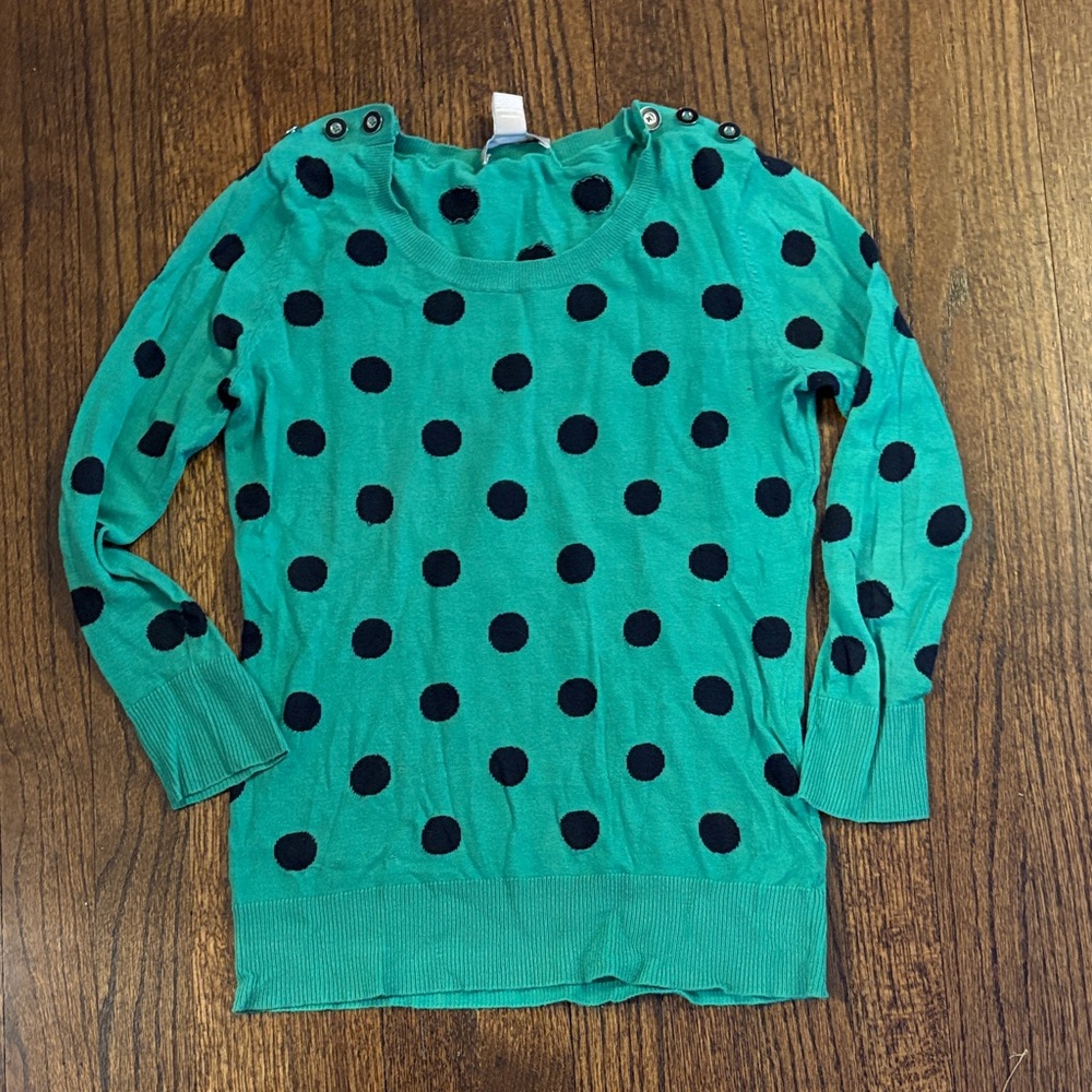 Banana Republic green and navy polka dot Women's cotton sweater -  women size S